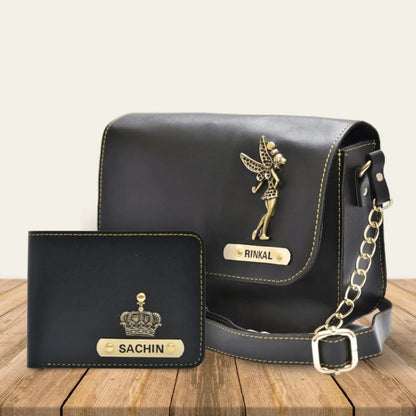 Personalized Couple's Combo : Chained Sling Bag & Men's Wallet