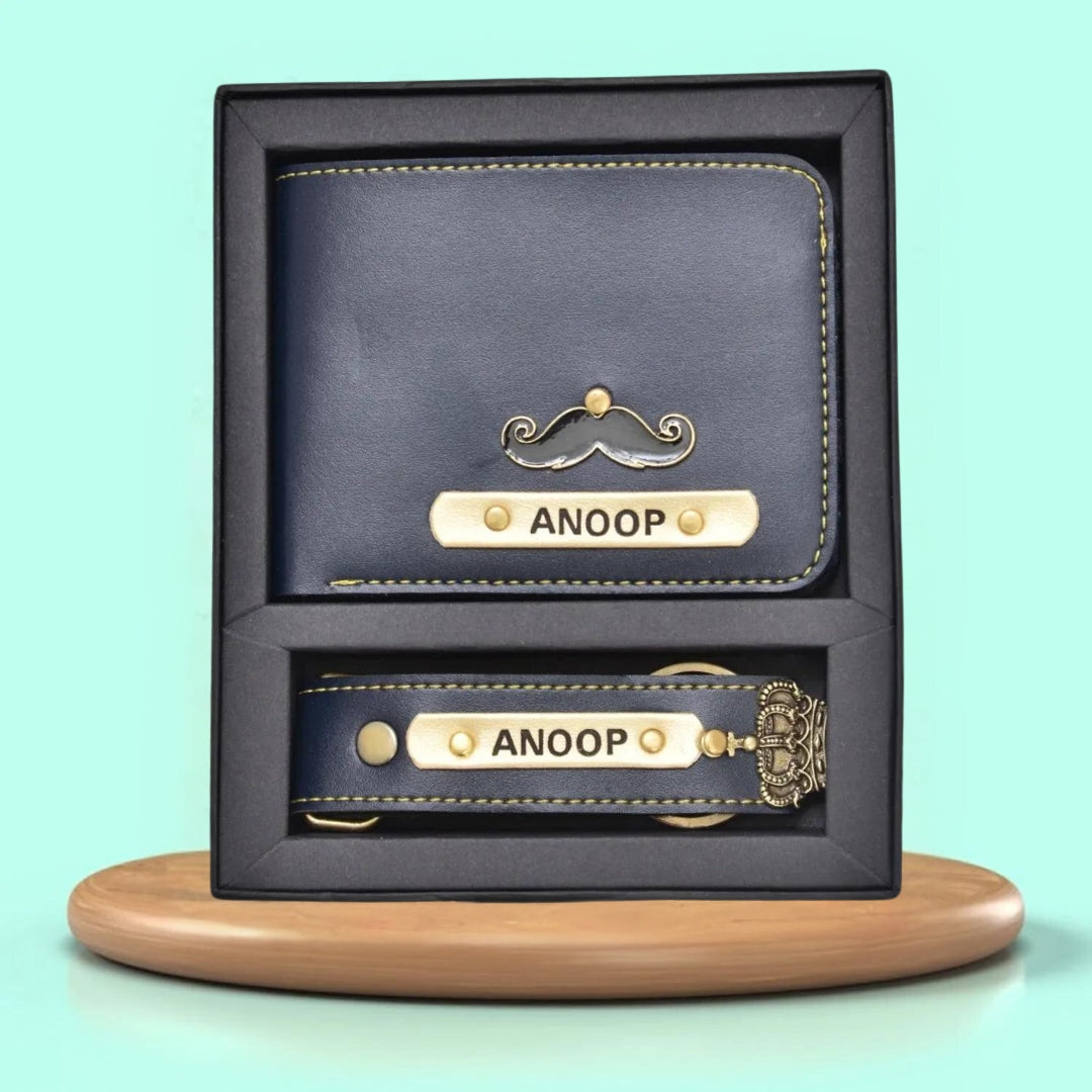 Personalized Wallet and Keychain Men's Combo