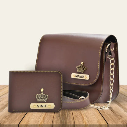 Personalized Couple's Combo : Chained Sling Bag & Men's Wallet