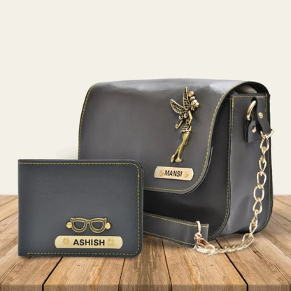Personalized Couple's Combo : Chained Sling Bag & Men's Wallet