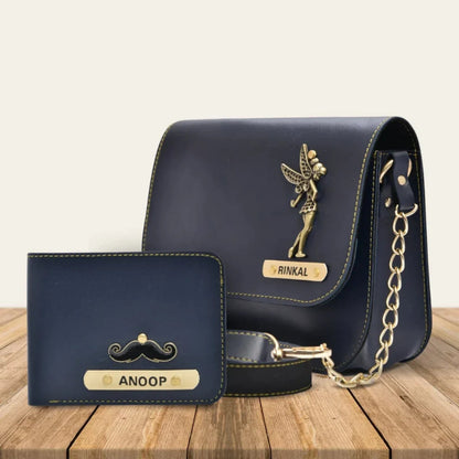 Personalized Couple's Combo : Chained Sling Bag & Men's Wallet