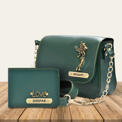 Personalized Couple's Combo : Chained Sling Bag & Men's Wallet